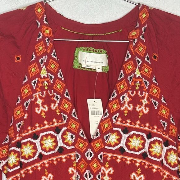 NWT Anthropologie Embroidered Tunic Mini Dress Red Motif XS - Picture 4 of 15